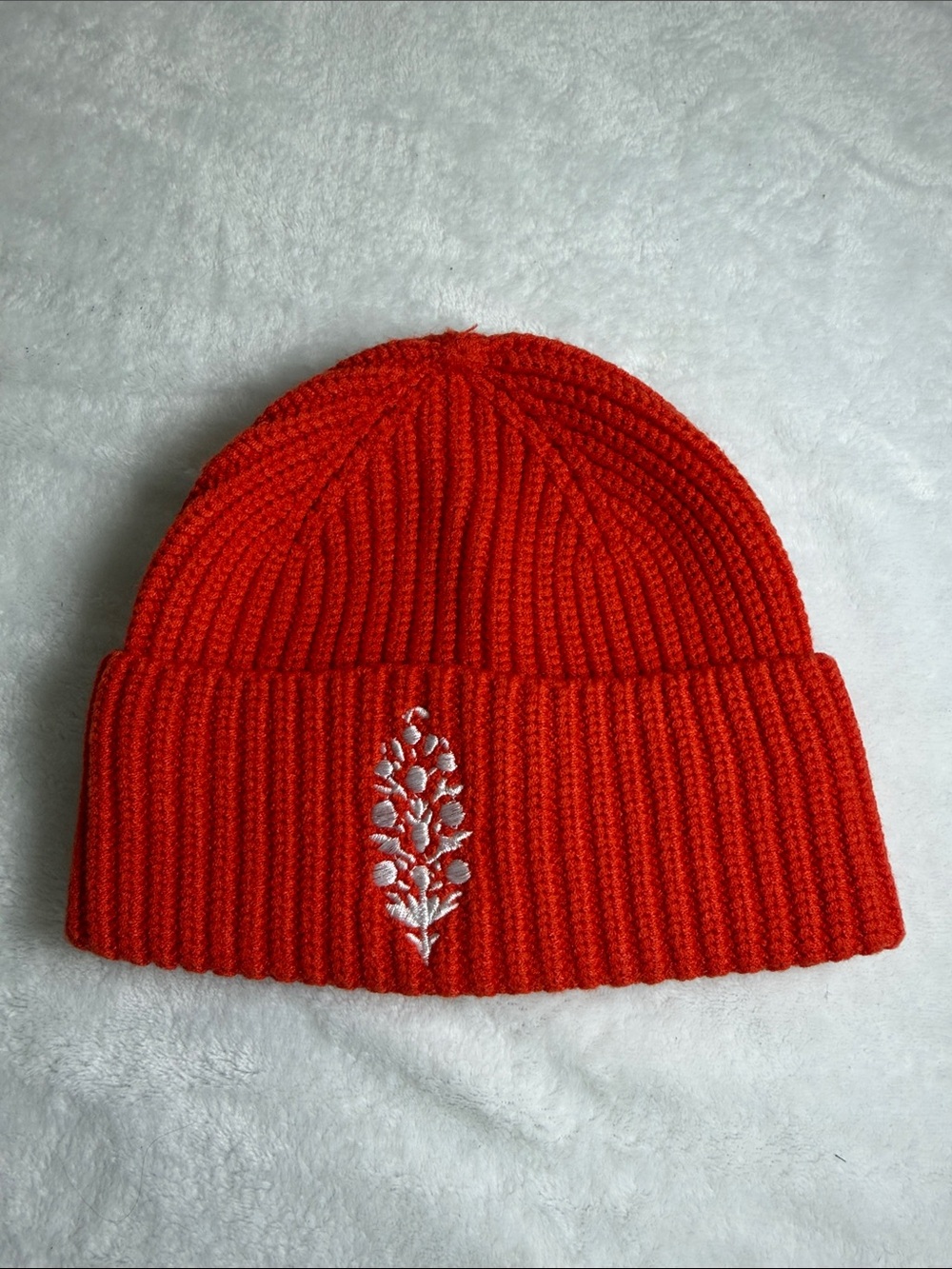 Free People Movement Orange Knit Beanie with Silver Leaf Embroidery